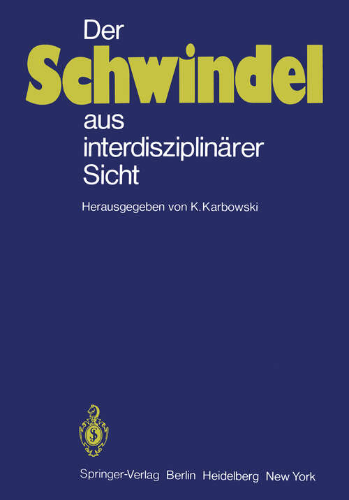 Book cover of Der Schwindel aus interdisziplinärer Sicht (1981)