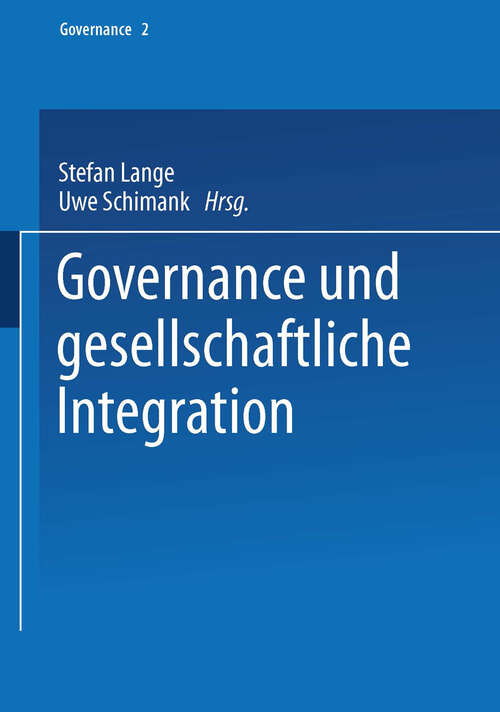 Book cover of Governance und gesellschaftliche Integration (2004) (Governance #2)