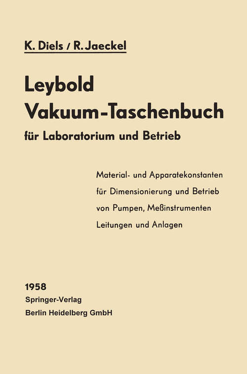 Book cover of Leybold Vakuum-Taschenbuch (1958)