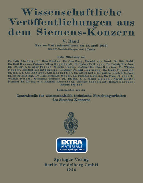 Book cover of Wissenschaftliche Veröffentlichungen aus dem Siemens-Konzern: Fünfter Band 1926–1927 (1926) (Wissenschaftliche Veröffentlichungen aus dem Siemens-Konzern)