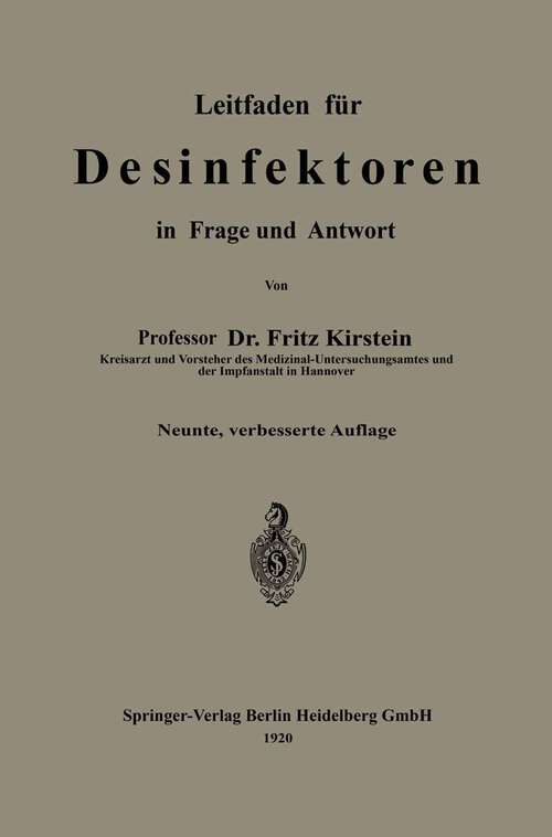 Book cover of Leitfaden für Desinfektoren in Frage und Antwort (9. Aufl. 1920)