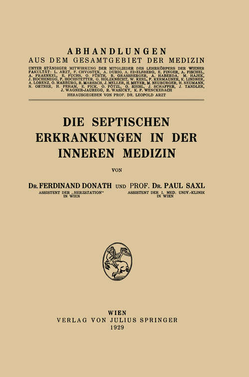 Book cover of Die Septischen Erkrankungen in der Inneren Medizin (1929)
