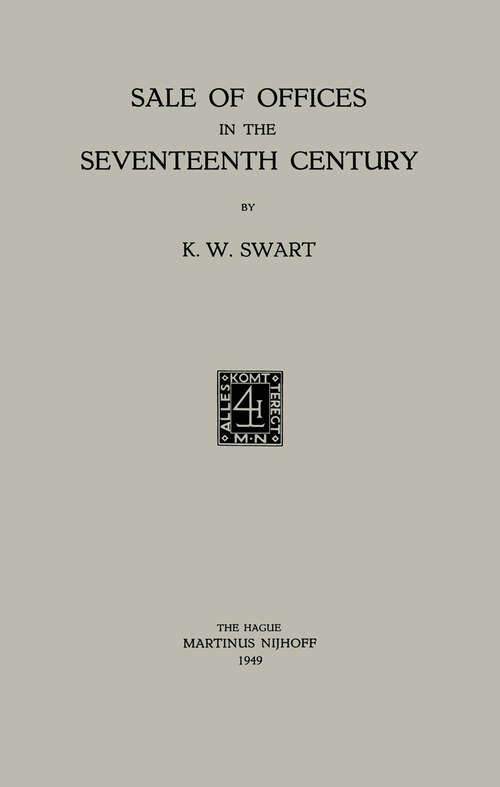 Book cover of Sale of Offices in the Seventeenth Century (1949)
