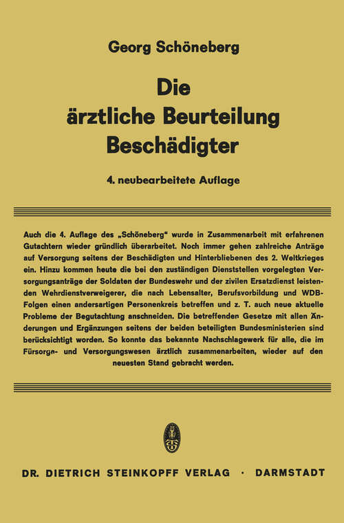 Book cover of Die Ärztliche Beurteilung Beschädigter (4. Aufl. 1967)