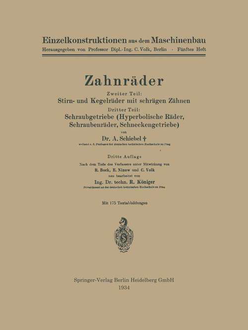 Book cover of Zahnräder (3. Aufl. 1934) (Einzelkonstruktionen aus dem Maschinenbau)