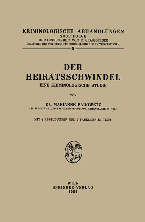 Book cover of Der Heiratsschwindel: Eine Kriminologische Studie (1954) (Kriminologische Abhandlungen #3)