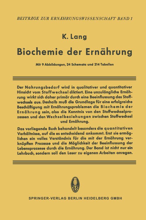 Book cover of Biochemie der Ernährung (1957) (Beiträge zur Ernährungswissenschaft #1)