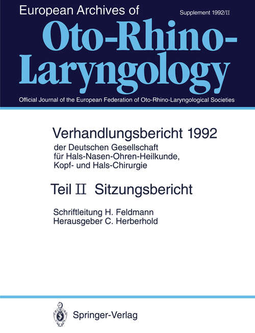 Book cover of Sitzungsbericht (1993) (Verhandlungsbericht der Deutschen Gesellschaft für Hals-Nasen-Ohren-Heilkunde, Kopf- und Hals-Chirurgie: 1992 / 2)