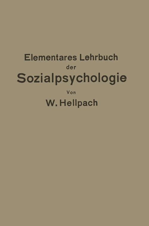 Book cover of Elementares Lehrbuch der Sozialpsychologie (1933)