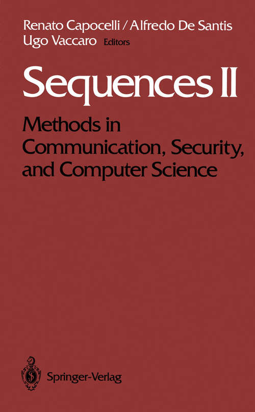 Book cover of Sequences II: Methods in Communication, Security, and Computer Science (1993)