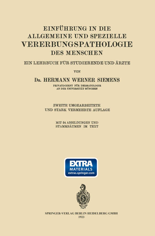 Book cover of Einführung in die Allgemeine und Spezielle Vererbungspathologie des Menschen: Ein Lehrbuch für Studierende und Ärzte (2. Aufl. 1923)