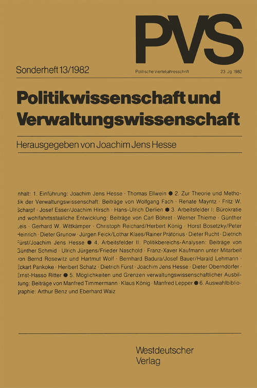 Book cover of Politikwissenschaft und Verwaltungswissenschaft (1982) (Politische Vierteljahresschrift Sonderhefte: 13/1982)