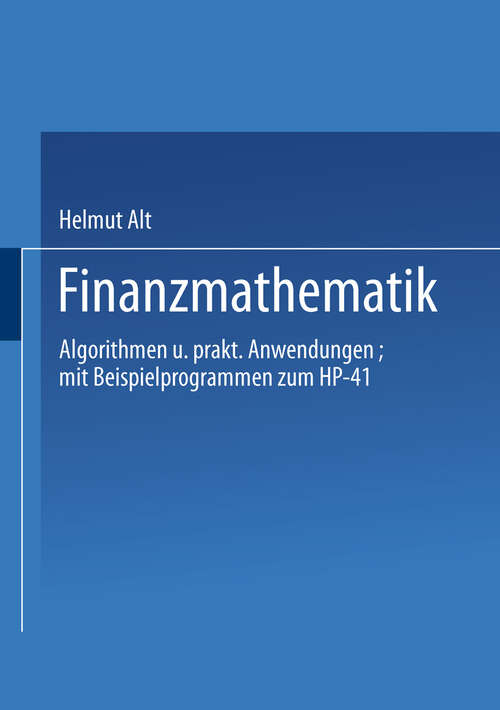 Book cover of Finanzmathematik: Algorithmen und praktische Anwendungen (1986)