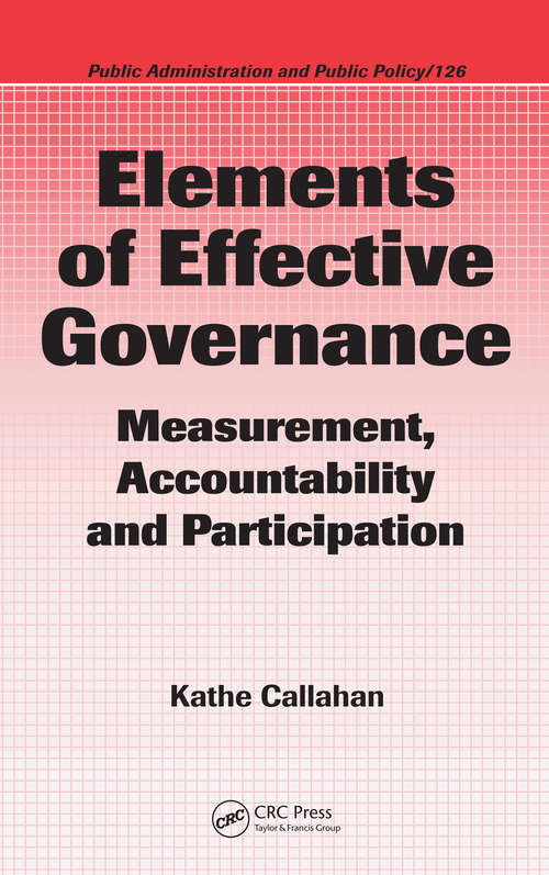 Book cover of Elements of Effective Governance: Measurement, Accountability and Participation