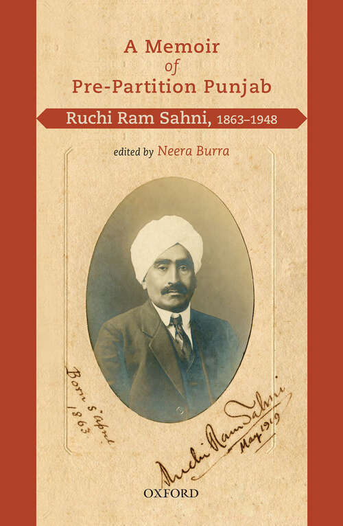 Book cover of A Memoir of Pre-Partition Punjab: Ruchi Ram Sahni, 1863–1948