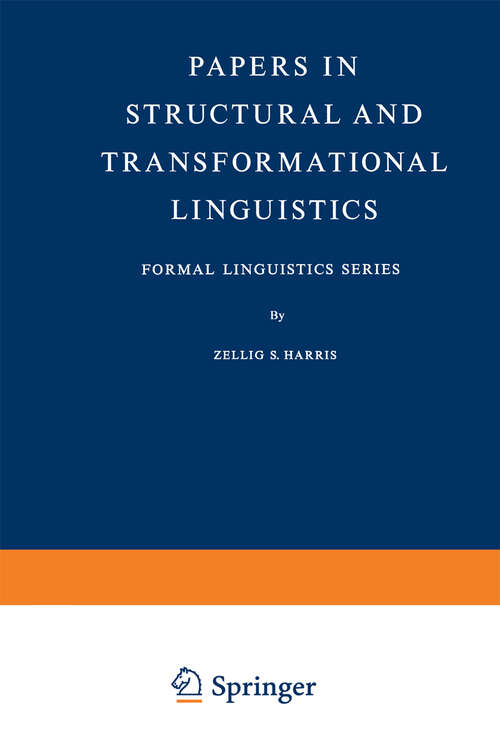 Book cover of Papers in Structural and Transformational Linguistics (1970) (Formal Linguistics Series)