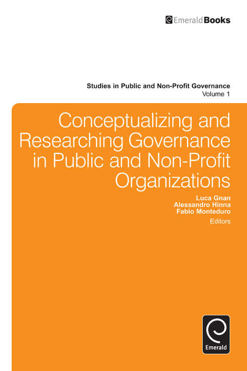 Book cover of Conceptualizing and Researching Governance in Public and Non-Profit Organizations (Studies in Public and Non-Profit Governance #1)