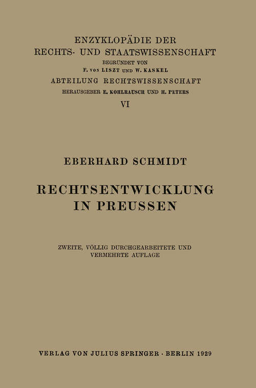 Book cover of Rechtsentwicklung in Preussen (2. Aufl. 1929) (Enzyklopädie der Rechts- und Staatswissenschaft #6)