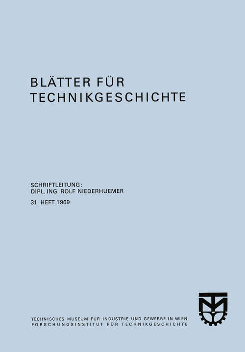 Book cover of Blätter für Technikgeschichte (1969) (Blätter für Technikgeschichte #31)