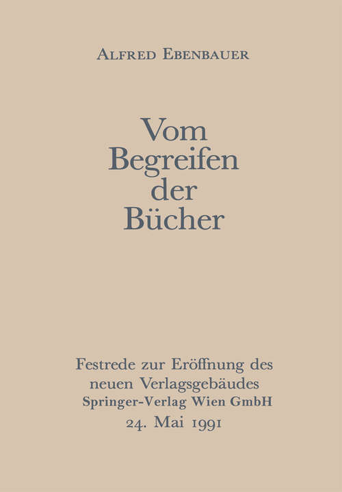 Book cover of Vom Begreifen der Bücher (1991)