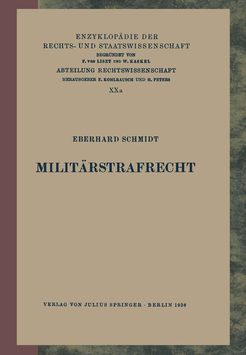 Book cover of Militärstrafrecht (1936) (Enzyklopädie der Rechts- und Staatswissenschaft #25)