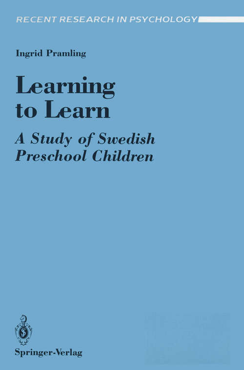 Book cover of Learning to Learn: A Study of Swedish Preschool Children (1990) (Recent Research in Psychology)