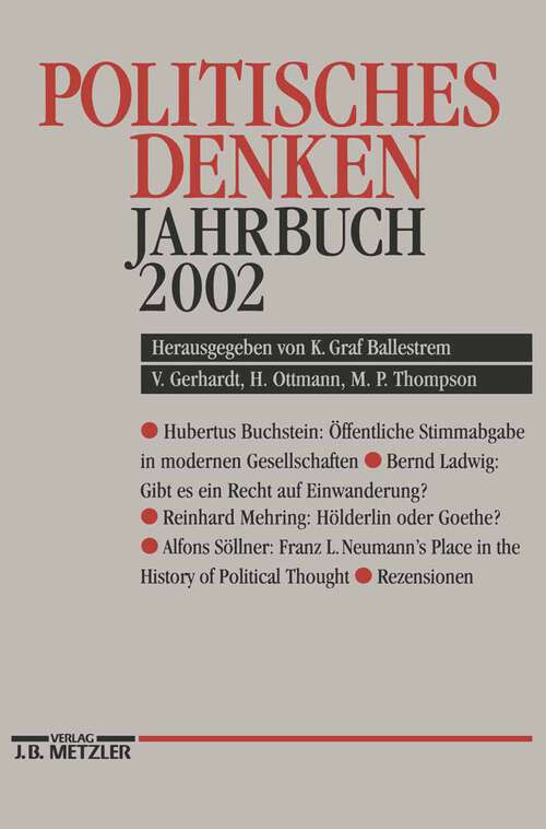 Book cover of Politisches Denken Jahrbuch 2002 (1. Aufl. 2002)