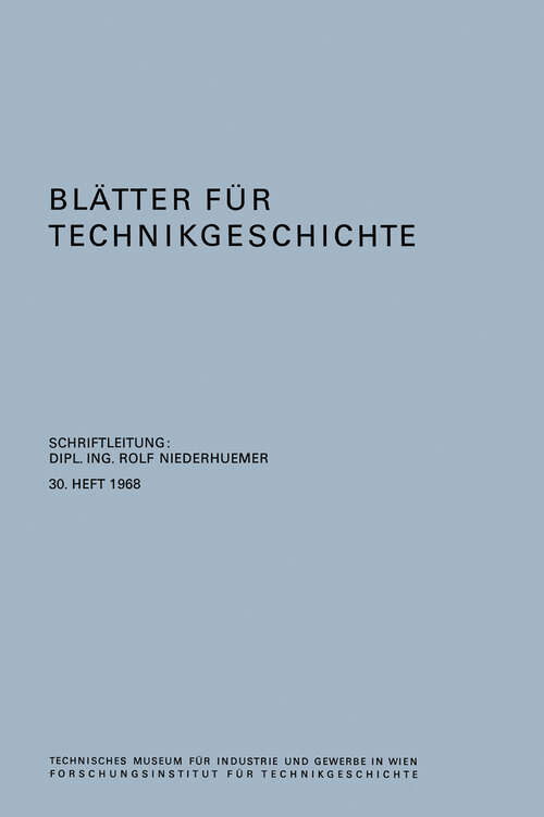 Book cover of Blätter für Technikgeschichte (1968) (Blätter für Technikgeschichte #30)