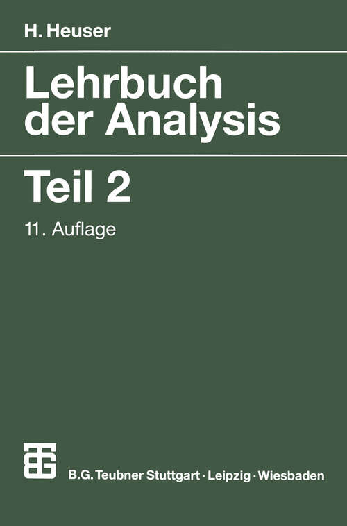 Book cover of Lehrbuch der Analysis (11. Aufl. 2000) (Mathematische Leitfäden)