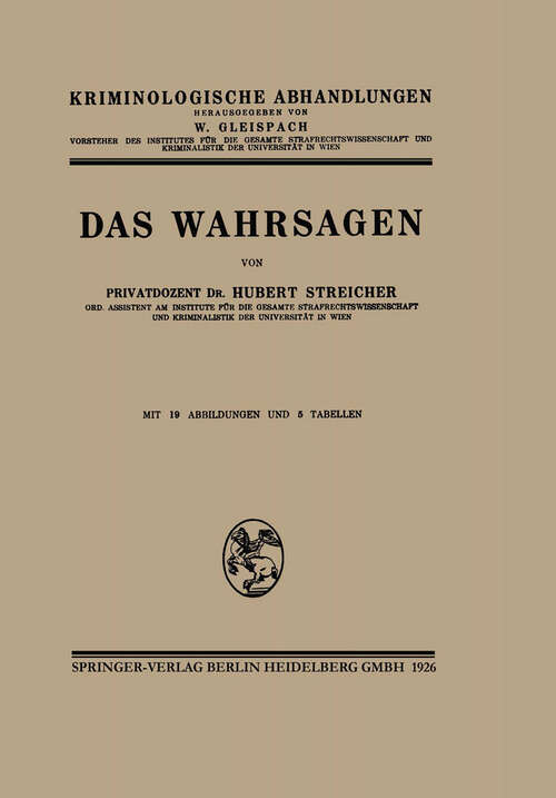 Book cover of Das Wahrsagen (1926) (Kriminologische Abhandlungen: 1 )