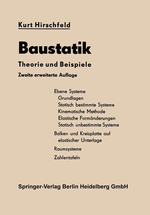 Book cover of Baustatik: Theorie und Beispiele (2. Aufl. 1965)