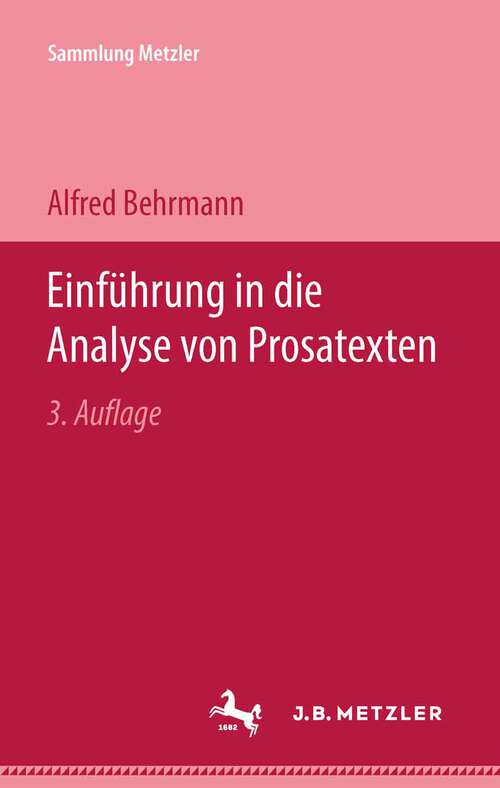 Book cover of Einführung in die Analyse von Prosatexten (Sammlung Metzler)