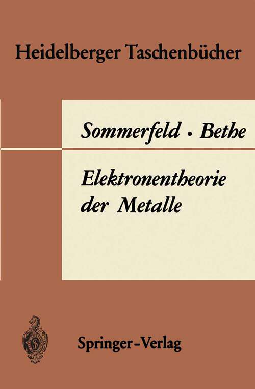 Book cover of Elektronentheorie der Metalle (1967) (Heidelberger Taschenbücher #19)