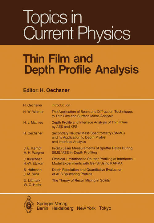 Book cover of Thin Film and Depth Profile Analysis (1984) (Topics in Current Physics #37)