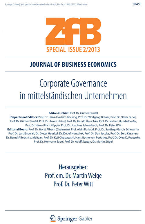 Book cover of Corporate Governance in mittelständischen Unternehmen (2013) (ZfB Special Issue: 2/2013)