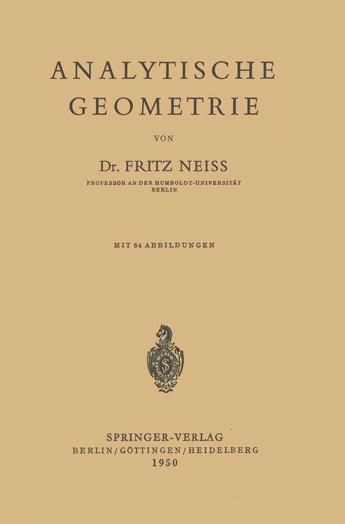 Book cover of Analytische Geometrie (1950)
