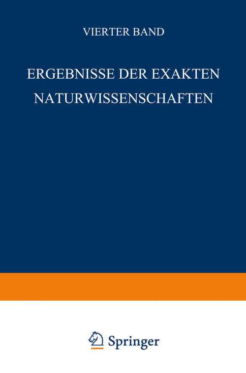 Book cover of Ergebnisse der Exakten Naturwissenschaften: Vierter Band (1925) (Springer Tracts in Modern Physics #4)