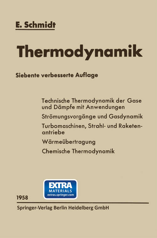 Book cover of Einführung in die Technische Thermodynamik und in die Grundlagen der chemischen Thermodynamik (7. Aufl. 1958)