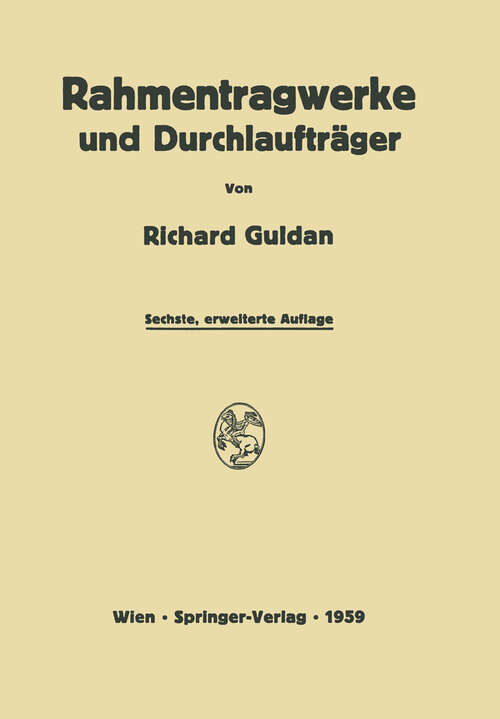 Book cover of Rahmentragwerke und Durchlaufträger (6. Aufl. 1959)