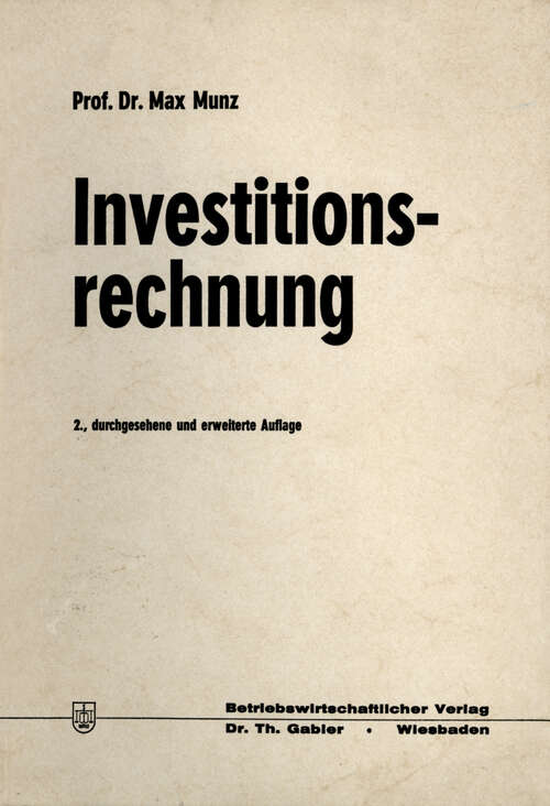 Book cover of Investitionsrechnung (2. Aufl. 1974)