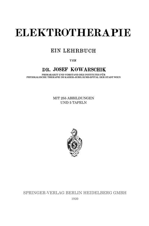 Book cover of Elektrotherapie: ein Lehrbuch (1920)