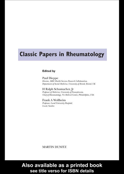 Book cover of Classic Papers in Rheumatology