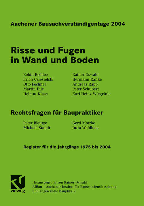 Book cover of Aachener Bausachverständigentage 2004 (2005)