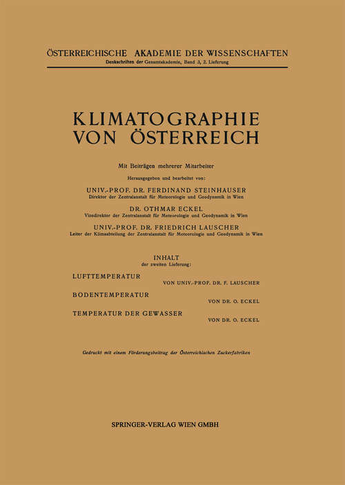 Book cover of Klimatographie von Österreich (1960)