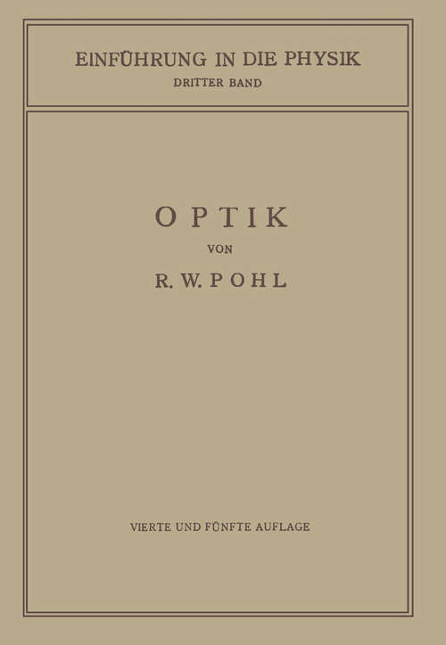 Book cover of Einführung in die Optik (4. Aufl. 1943)