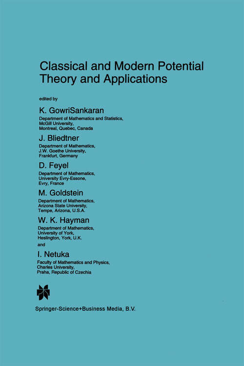 Book cover of Classical and Modern Potential Theory and Applications (1994) (Nato Science Series C: #430)