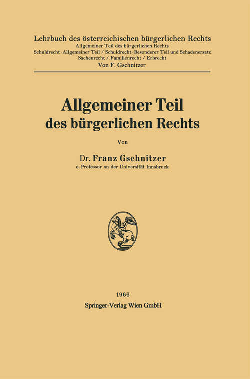 Book cover of Allgemeiner Teil des bürgerlichen Rechts (1966)