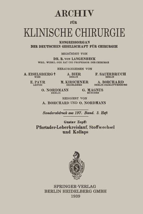 Book cover of Pfortader-Leberkreislauf, Stoffwechsel und Kollaps (1939)