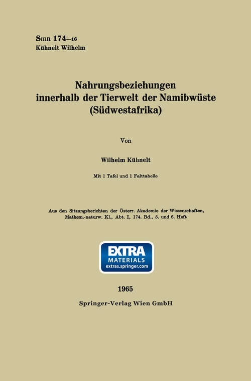 Book cover of Nahrungsbeziehungen innerhalb der Tierwelt der Namibwüste (Südwestafrika) (1965) (Sitzungsberichte der Österreichischen Akademie der Wissenschaften)