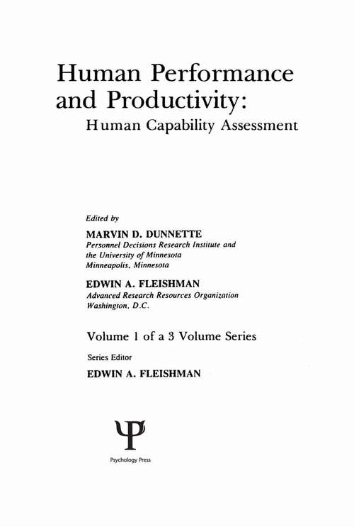 Book cover of Human Performance and Productivity: Volumes 1, 2, and 3